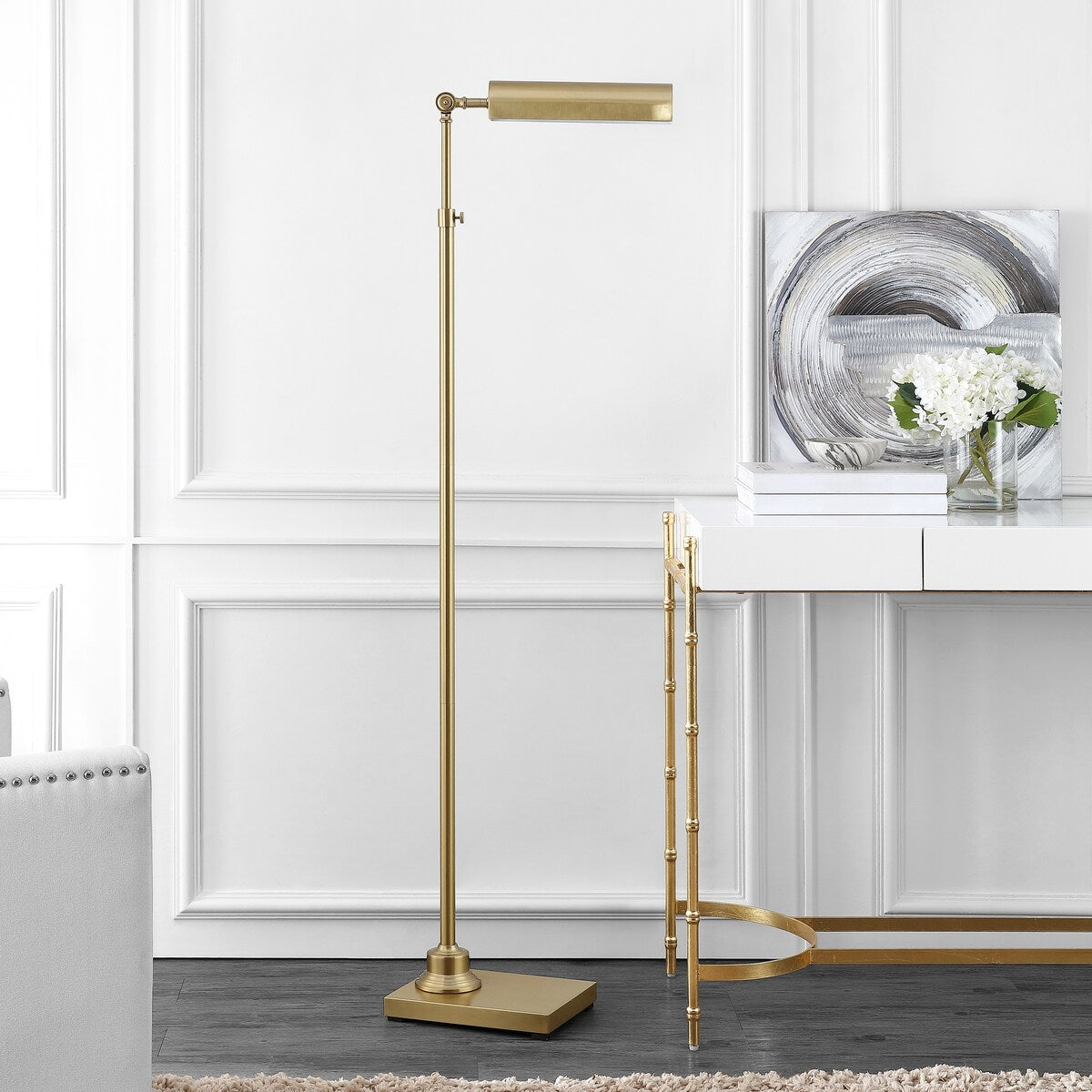 SAFAVIEH Lighting Margurite 65" Floor Lamp - 17.3" x 8.5" x 55-64.5" - Brass Gold - 17Wx9Dx65H