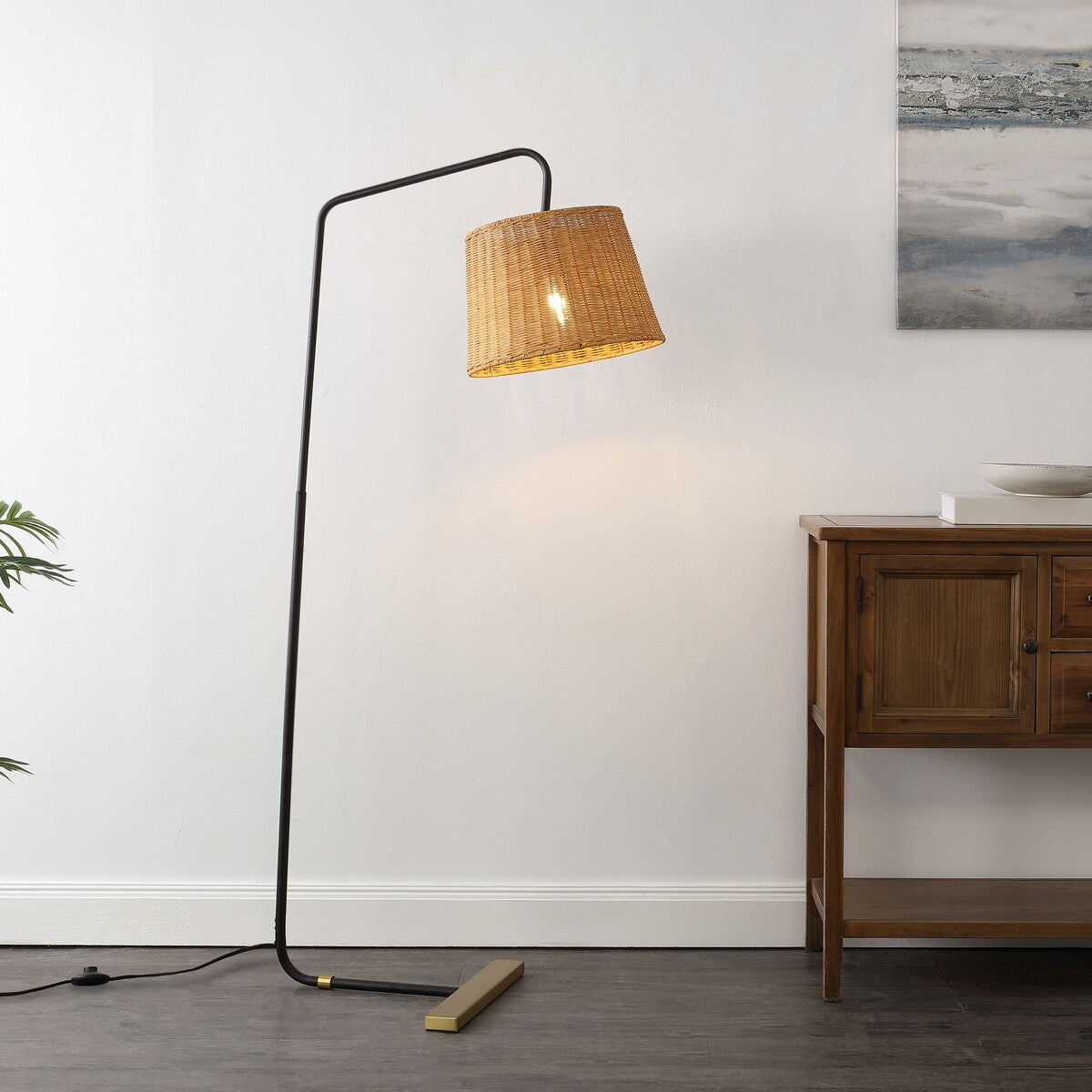 SAFAVIEH Lighting Millie 61-inch Floor Lamp - Black/Natural - 15Wx25Dx61H