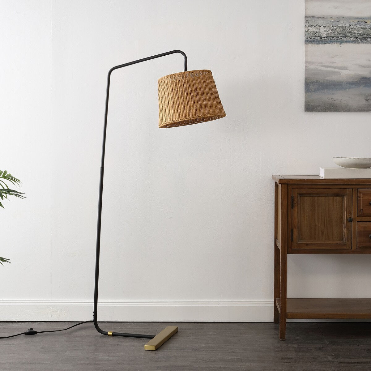 SAFAVIEH Lighting Millie 61-inch Floor Lamp - Black/Natural - 15Wx25Dx61H