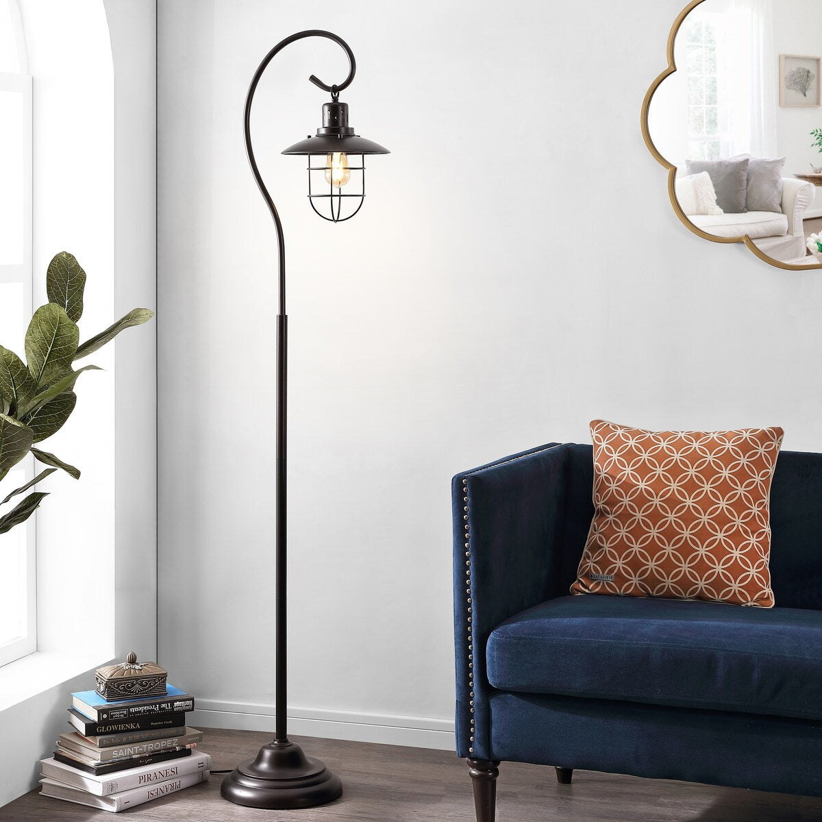 SAFAVIEH Lighting Nedra 68-inch Iron Floor Lamp - 13.5" x 11" x 68" - Black - 14Wx11Dx68H