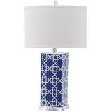 SAFAVIEH Lighting Nichelle 27-inch Navy Quatrefoil Table Lamp (Set of 2) - 15Wx15Dx27H