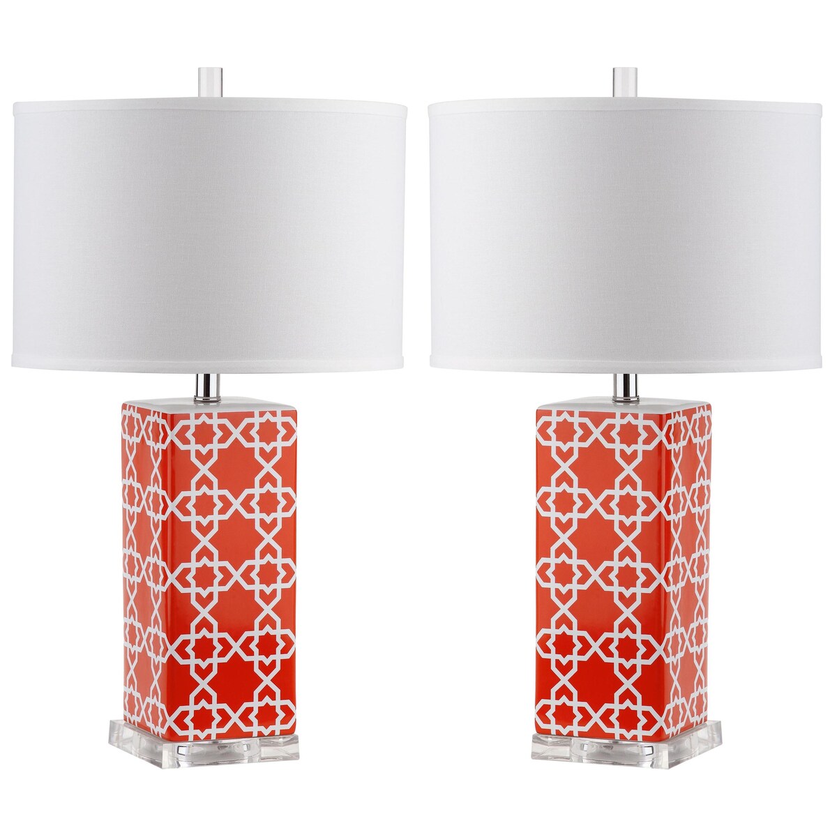 SAFAVIEH Lighting Nichelle 27-inch Navy Quatrefoil Table Lamp (Set of 2) - 15Wx15Dx27H