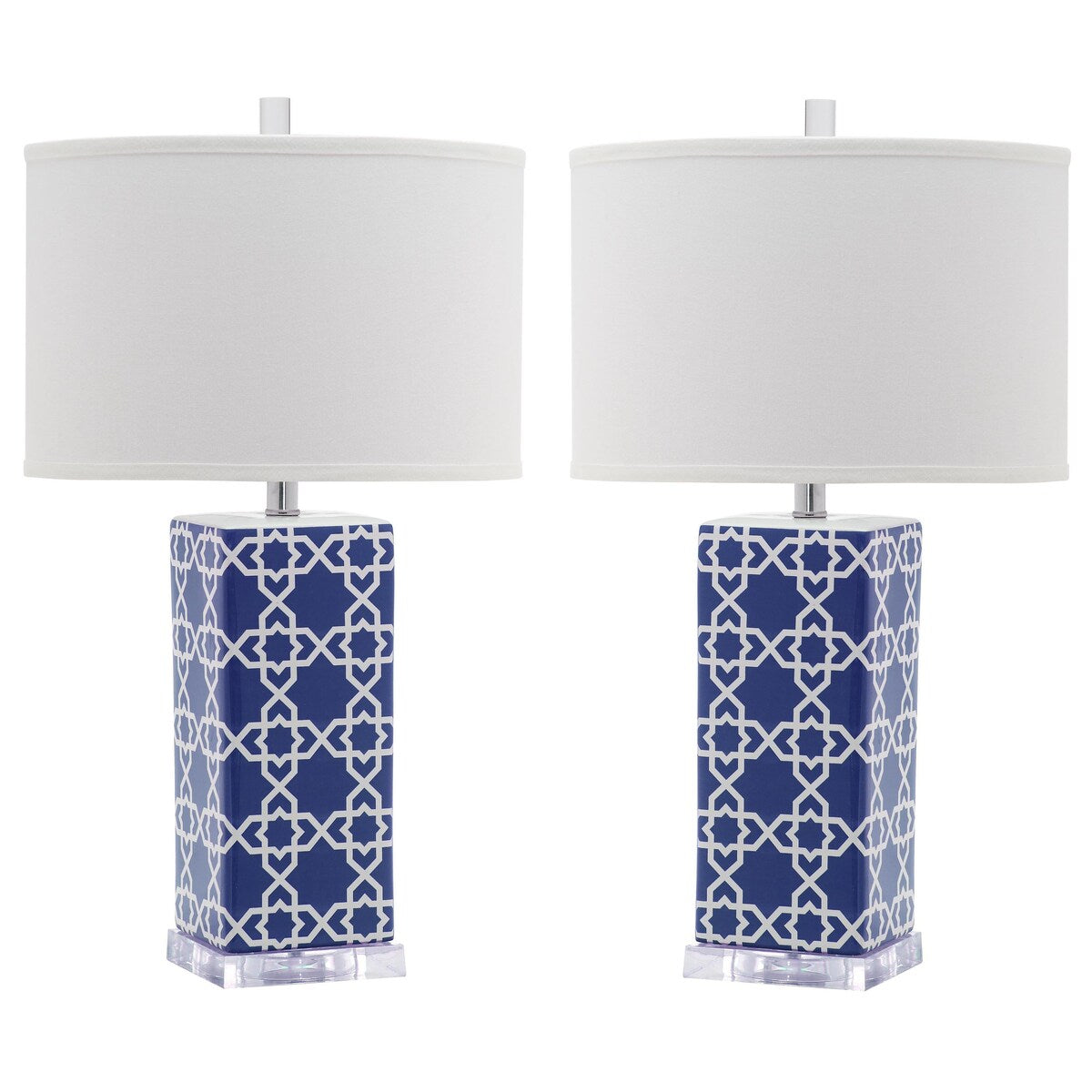 SAFAVIEH Lighting Nichelle 27-inch Navy Quatrefoil Table Lamp (Set of 2) - 15Wx15Dx27H