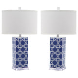 SAFAVIEH Lighting Nichelle 27-inch Navy Quatrefoil Table Lamp (Set of 2) - 15Wx15Dx27H