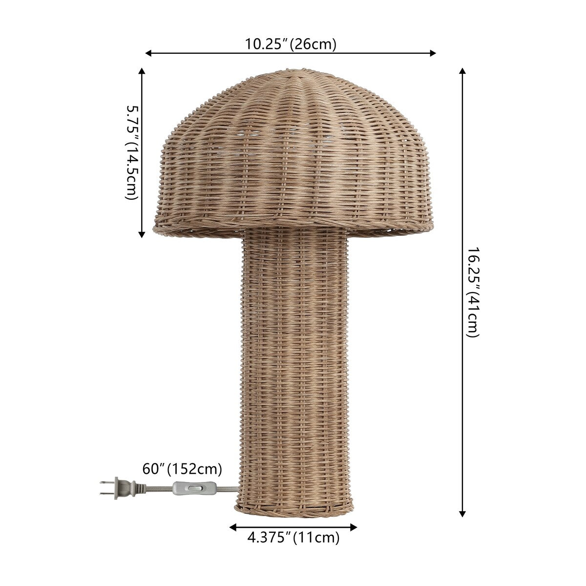 SAFAVIEH Lighting Ornella Rattan Dome Mushroom 16-inch Table Lamp (LED Bulb Included) - 10.3 In. W x 10.3 In. D x 16.3 In. H