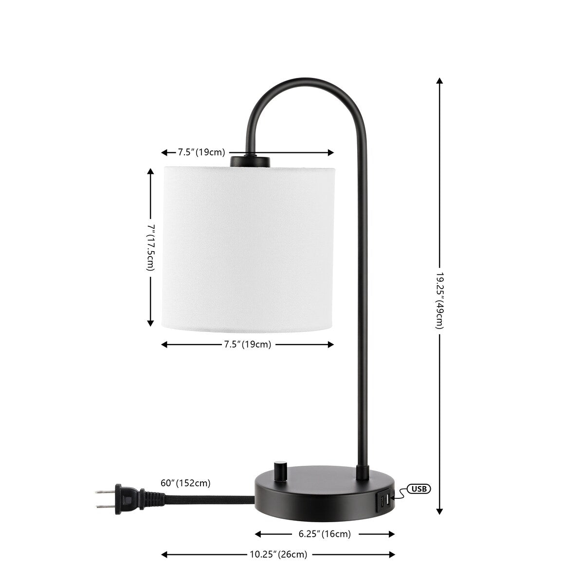 SAFAVIEH Lighting Phillipa 19-inch Table Lamp with Usb Charging Port (LED Bulb Included) - 7.5 In. W x 10.3 In. D x 25 In. H