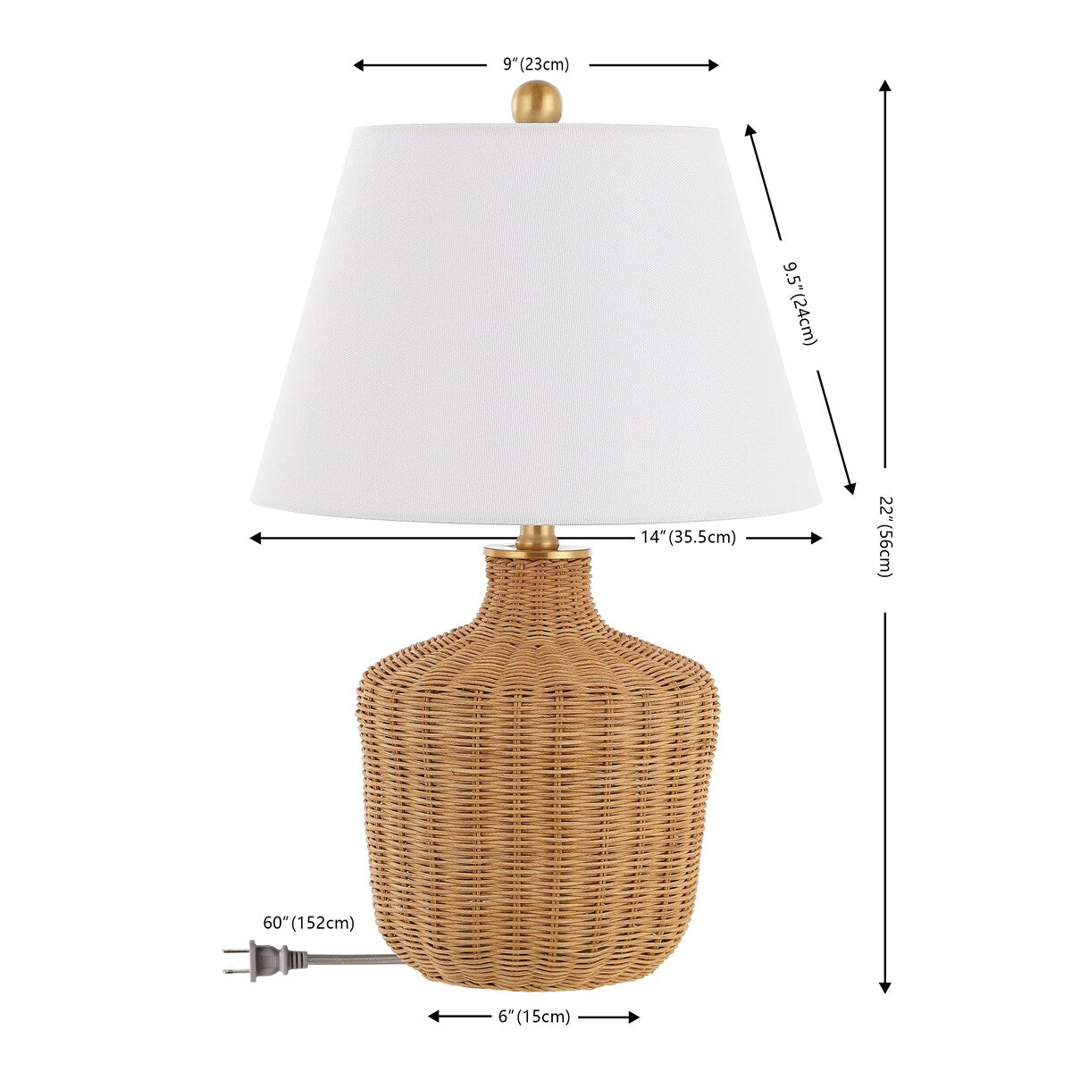 SAFAVIEH Lighting Reintraut Tropical Coastal Boho Rattan 22-inch Table Lamp - 14 In. W x 14 In. D x 22 In. H - 14Wx14Dx22H