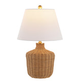 SAFAVIEH Lighting Reintraut Tropical Coastal Boho Rattan 22-inch Table Lamp - 14 In. W x 14 In. D x 22 In. H - 14Wx14Dx22H