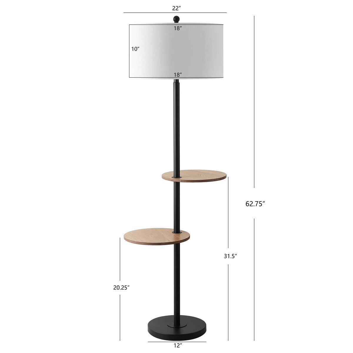 SAFAVIEH Lighting Rosemarie 63-inch Led 2-Shelf Floor Lamp - 22" W x 18" L x 62.8" H - Matte Black - 22Wx18Dx63H