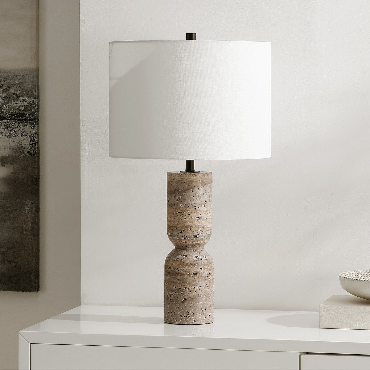 SAFAVIEH Lighting Sayaka Travertine 25-inch Table Lamp (LED Bulb Included) - 14 In. W x 14 x In. D 25.3 In. H - 14Wx14Dx25H