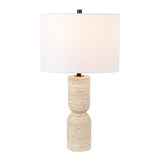 SAFAVIEH Lighting Sayaka Travertine 25-inch Table Lamp (LED Bulb Included) - 14 In. W x 14 x In. D 25.3 In. H - 14Wx14Dx25H