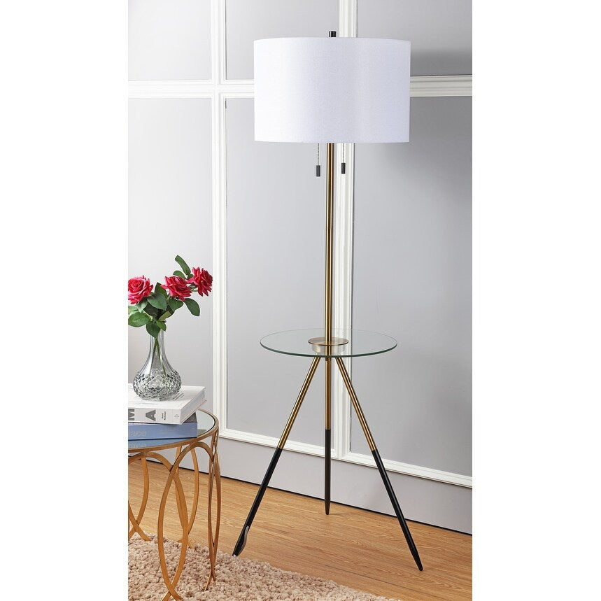 SAFAVIEH Lighting Selvinaz 61-inch Gold/ Black Side Table Led Floor Lamp - 17.5" x 17.5" x 61" - Brass Gold/Black - 18Wx18Dx61H