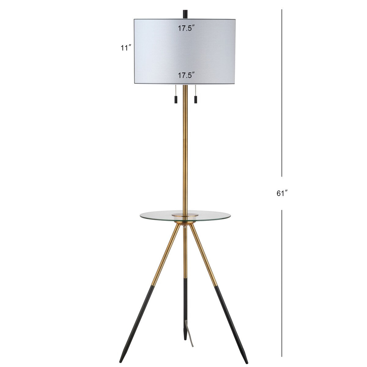 SAFAVIEH Lighting Selvinaz 61-inch Gold/ Black Side Table Led Floor Lamp - 17.5" x 17.5" x 61" - Brass Gold/Black - 18Wx18Dx61H