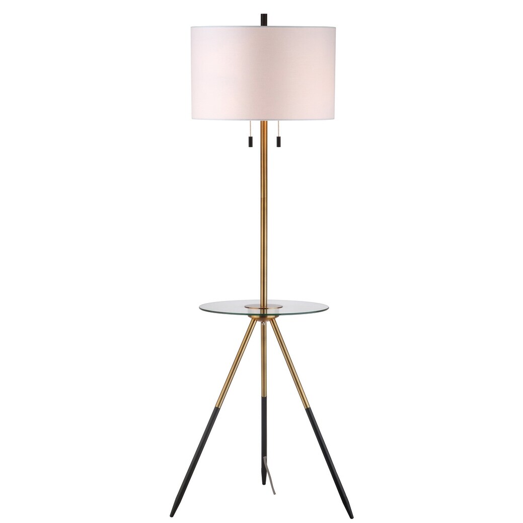 SAFAVIEH Lighting Selvinaz 61-inch Gold/ Black Side Table Led Floor Lamp - 17.5" x 17.5" x 61" - Brass Gold/Black - 18Wx18Dx61H