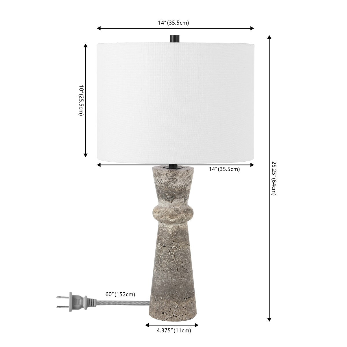 SAFAVIEH Lighting Souad Travertine 25-inch Table Lamp (LED Bulb Included) - 14 In. W x 14 x In. D 25.3 In. H - 14Wx14Dx25H