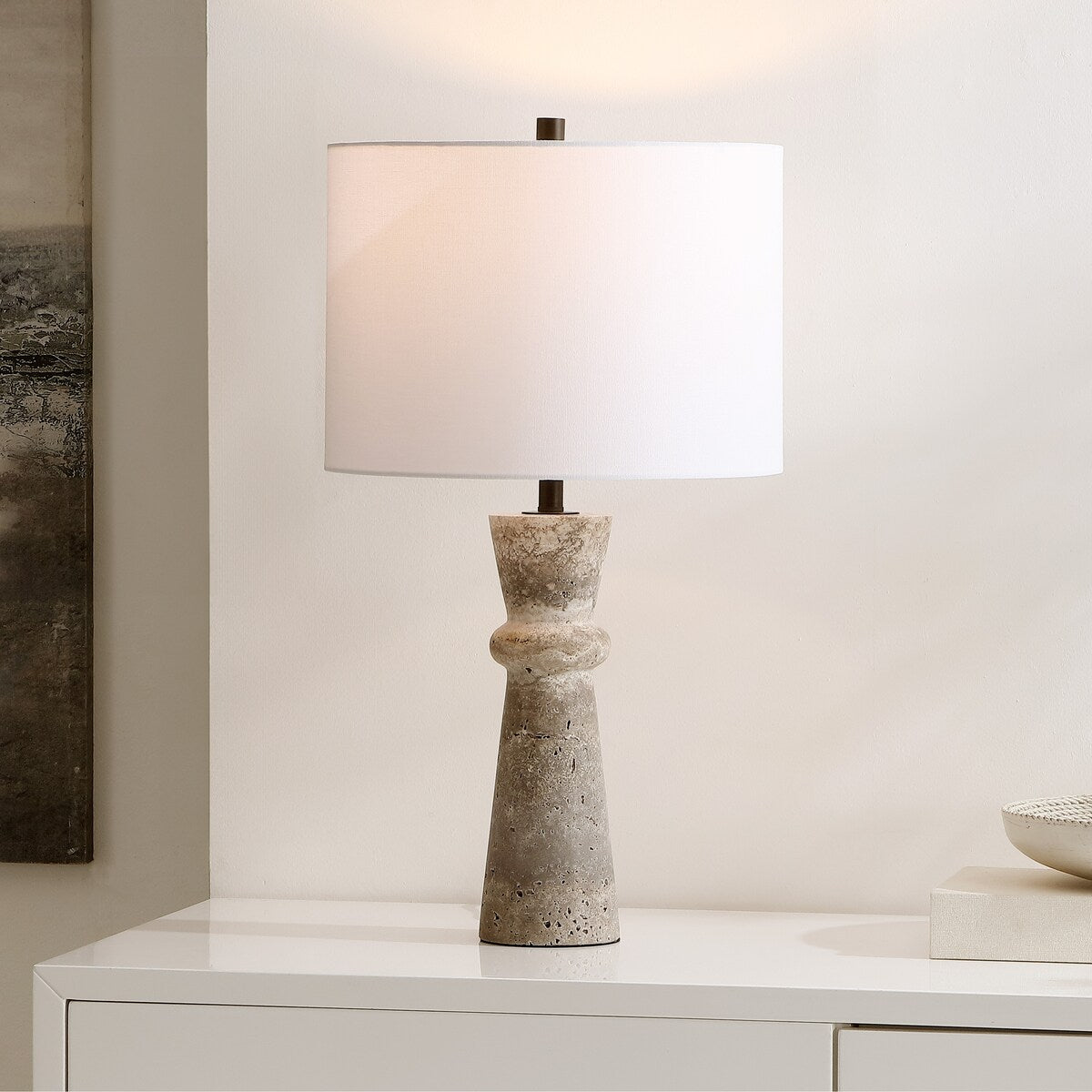 SAFAVIEH Lighting Souad Travertine 25-inch Table Lamp (LED Bulb Included) - 14 In. W x 14 x In. D 25.3 In. H - 14Wx14Dx25H