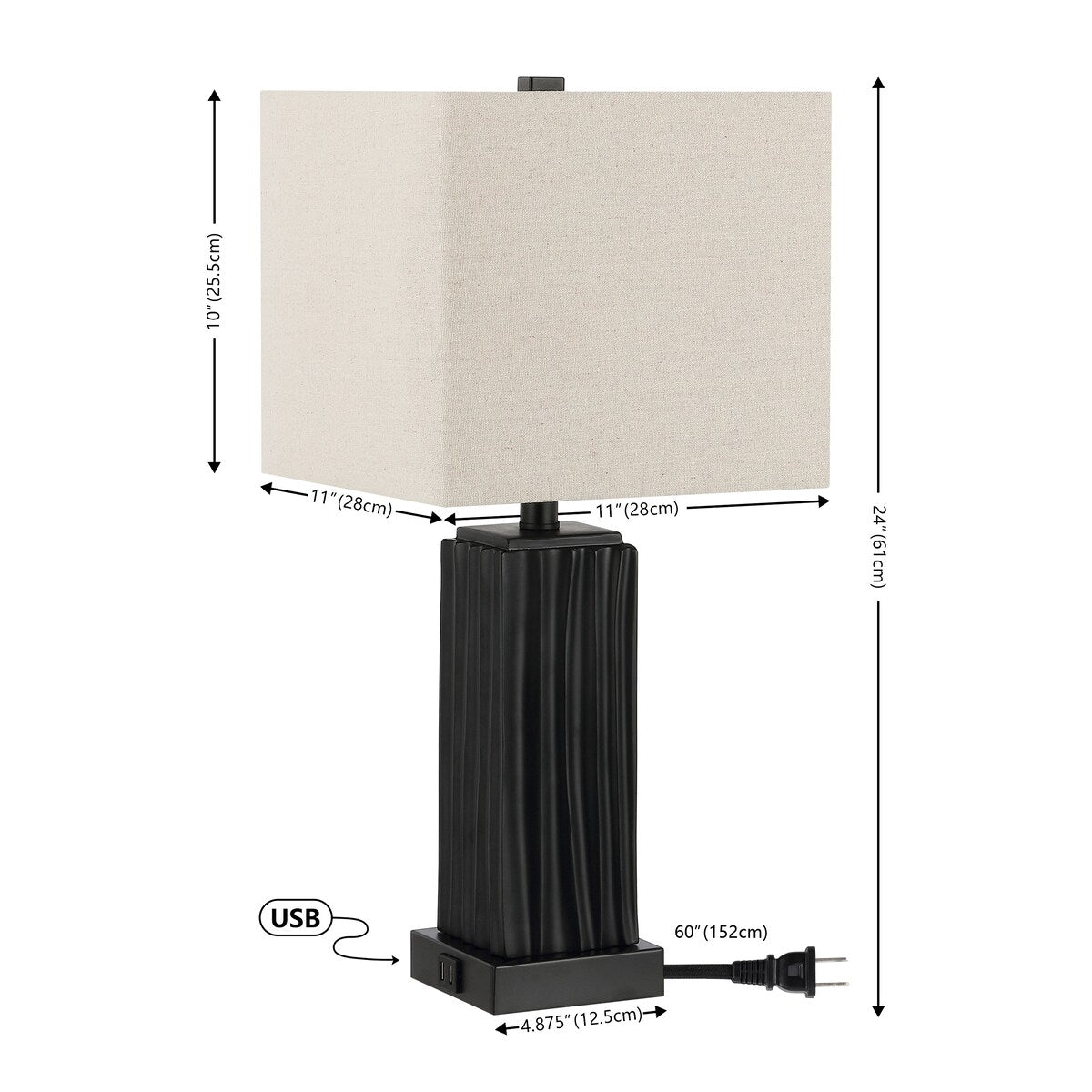 SAFAVIEH Lighting Stas 22 Inch Table Lamp with Usb - 11" x 11" x 24" - 11Wx11Dx24H