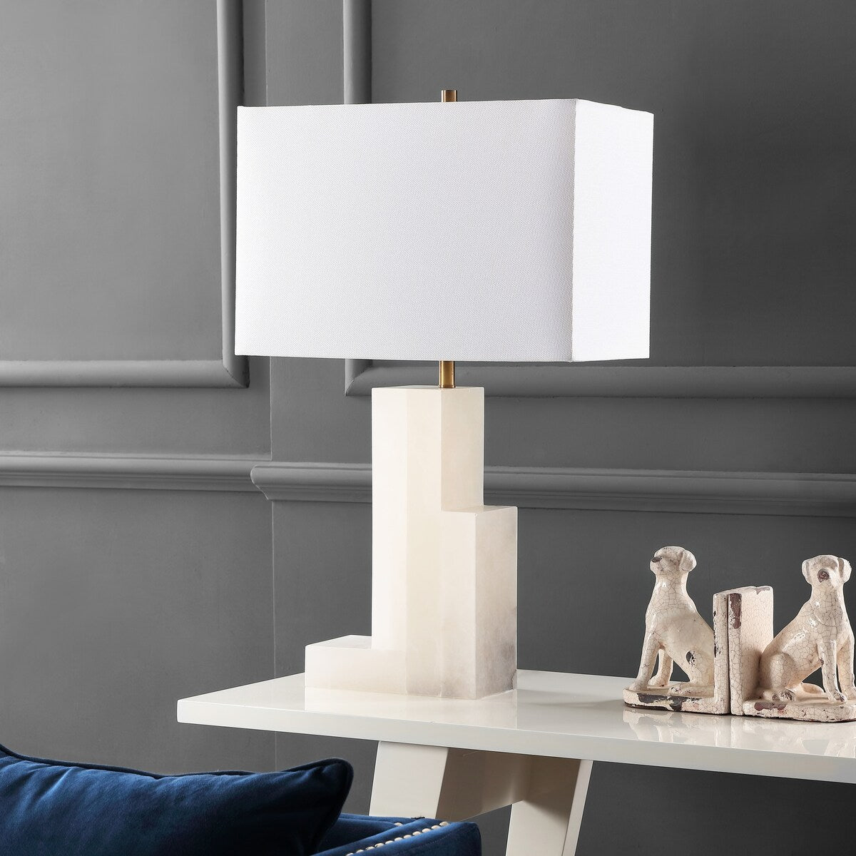 SAFAVIEH Lighting Tarsita 28-inch White Marble LED Table Lamp - 17"x9.5"x27.75" - 17Wx10Dx28H