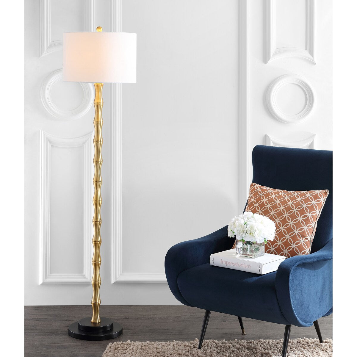 SAFAVIEH Lighting Tatieana 61-inch Brass Floor Lamp - 15" x 15" x 60.5" - Antique Brass - 15Wx15Dx61H