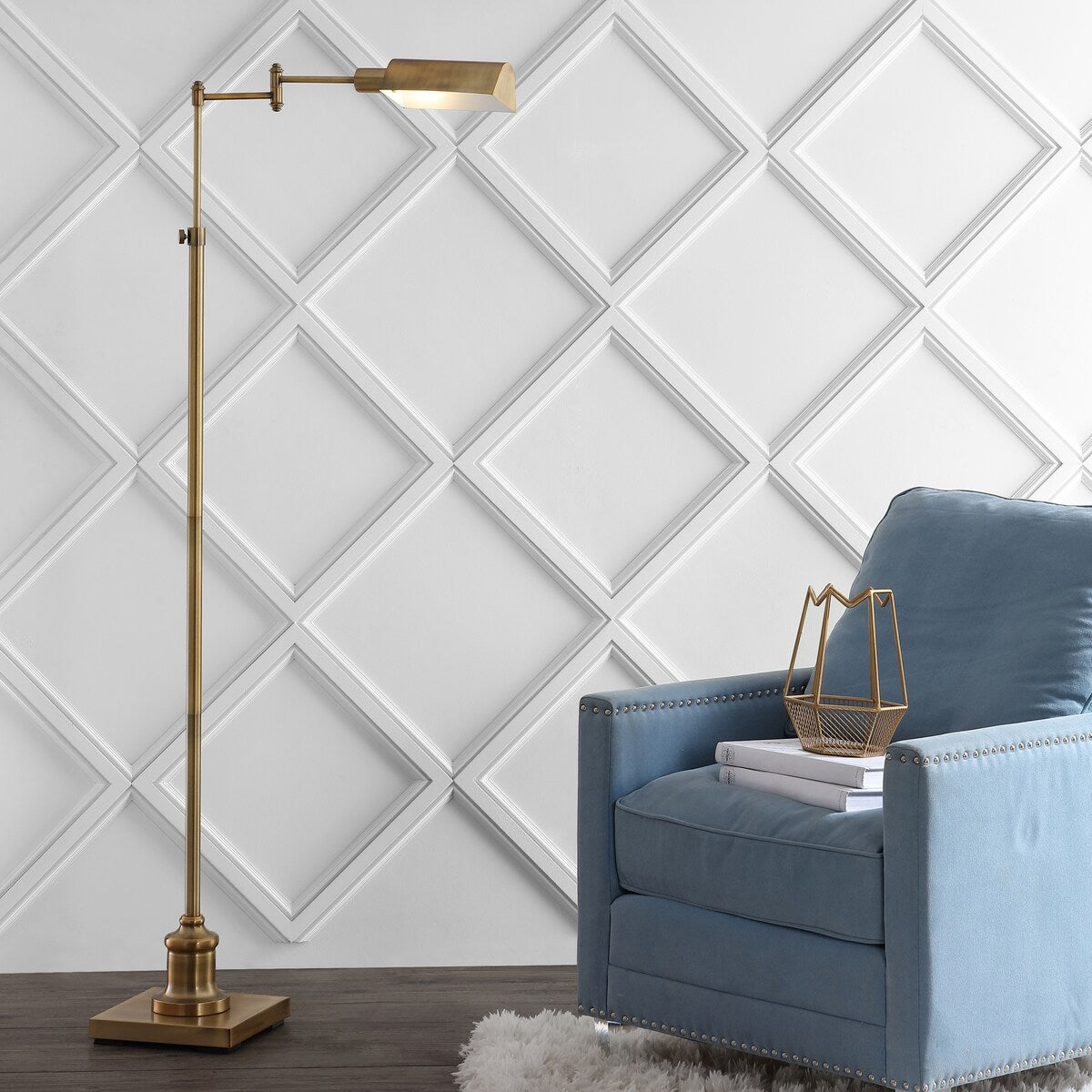 SAFAVIEH Lighting Theta 55-65" Led Floor Lamp - 27" x 10"x 55-65" - Brass Gold - 27Wx10Dx65H