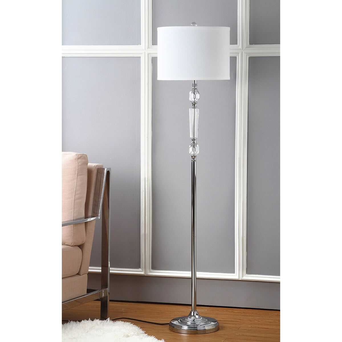 SAFAVIEH Lighting Vagia 60-inch Crystal Floor Lamp - 14"x14"x60" - Clear/Chrome - 14Wx14Dx60H