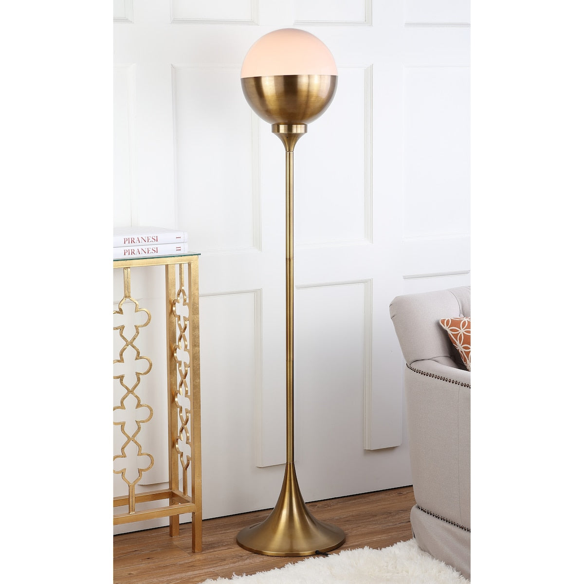 SAFAVIEH Lighting Vela 64-inch Brass Led Floor Lamp - 13.5" x 23.5" x 63.5" - Brass Gold - 14Wx24Dx64H