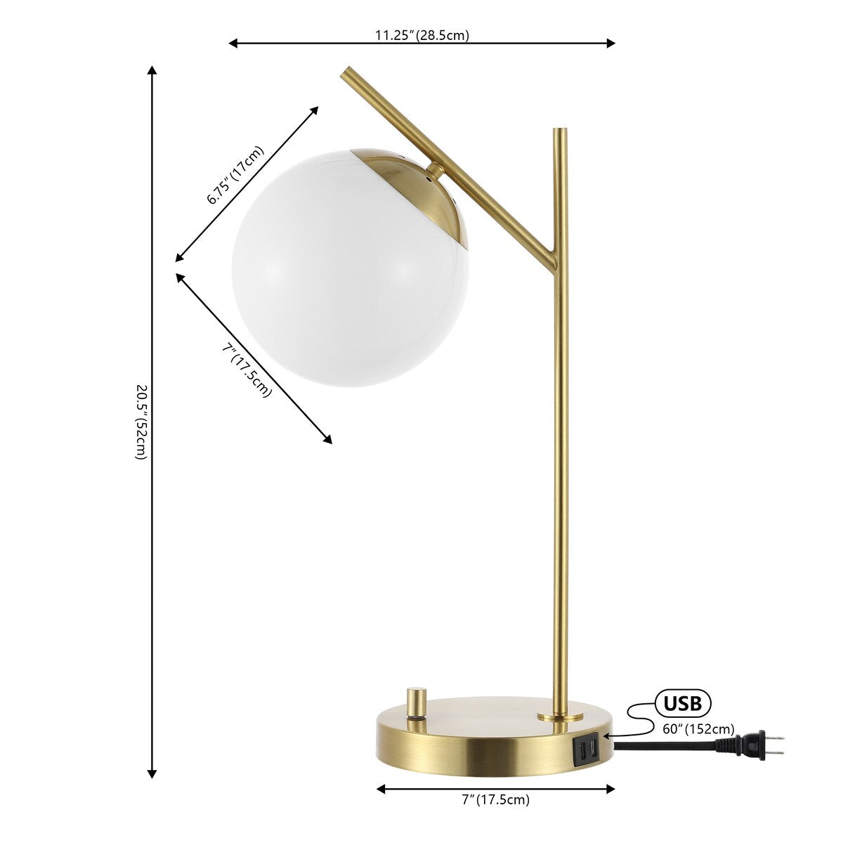 SAFAVIEH Lighting Vimla 21-inch Table Lamp with Usb Charging Port (LED Bulb Included) - 7 In. W x 11.3 In. D x 20.5 In. H