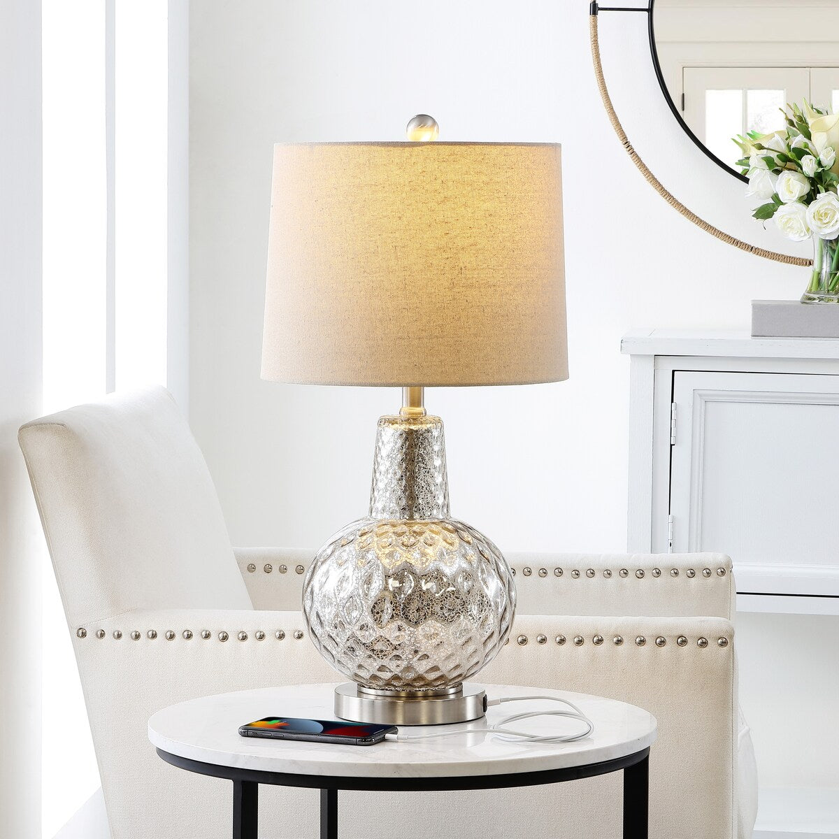 SAFAVIEH Lighting Vitoria 24-inch Glass LED Table Lamp - 12" W x 12" L x 24" H. - 12W x 12D x 24H