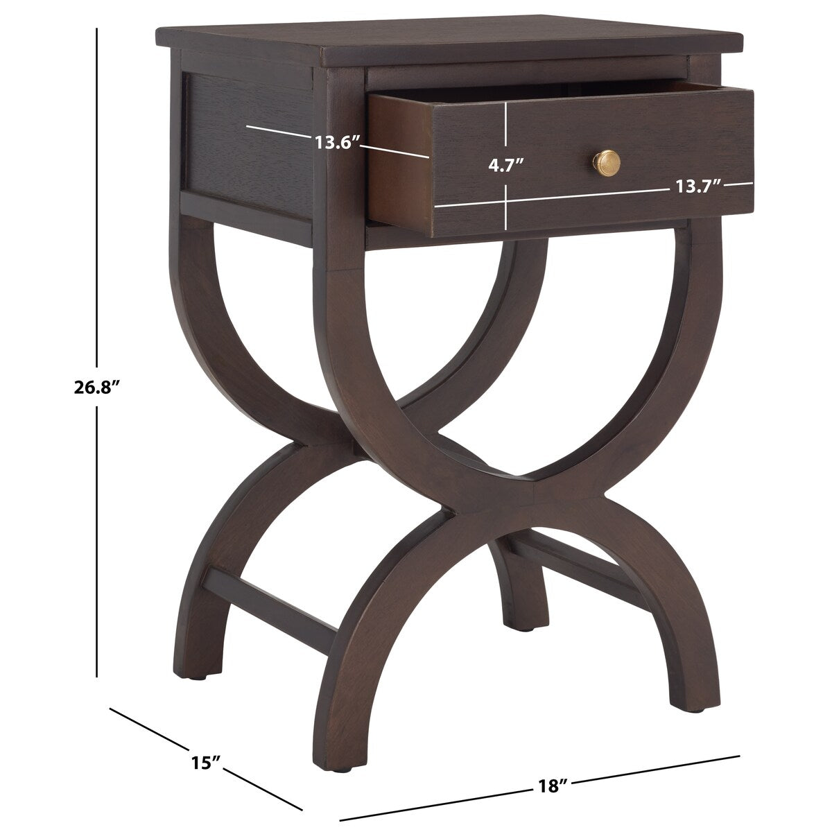 SAFAVIEH Liller 1-Drawer Accent Table Nightstand (Fully Assembled) - 18" W x 15" D x 27" H - 18Wx15Dx27H