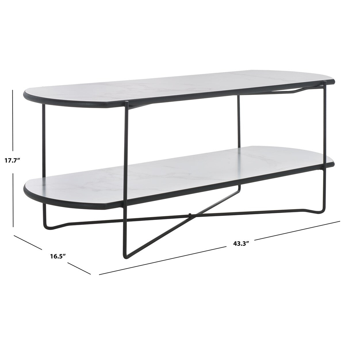 SAFAVIEH Litha Coffee Table with Lower Shelf - 43.3 In. W x 16.5 In. D x 17.7 In. H - 43Wx17Dx18H