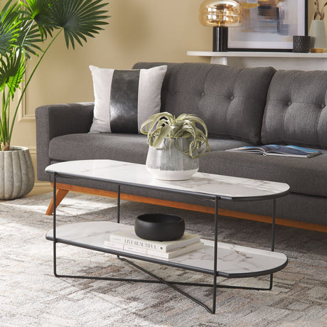 SAFAVIEH Litha Coffee Table with Lower Shelf - 43.3 In. W x 16.5 In. D x 17.7 In. H - 43Wx17Dx18H