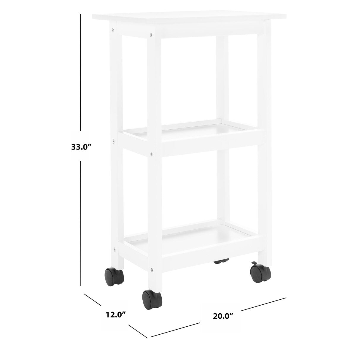 SAFAVIEH Loriann 2-Shelf Kitchen Bar Cart with Wheels - 20" W x 12" L x 33" H - 20Wx12Dx33H