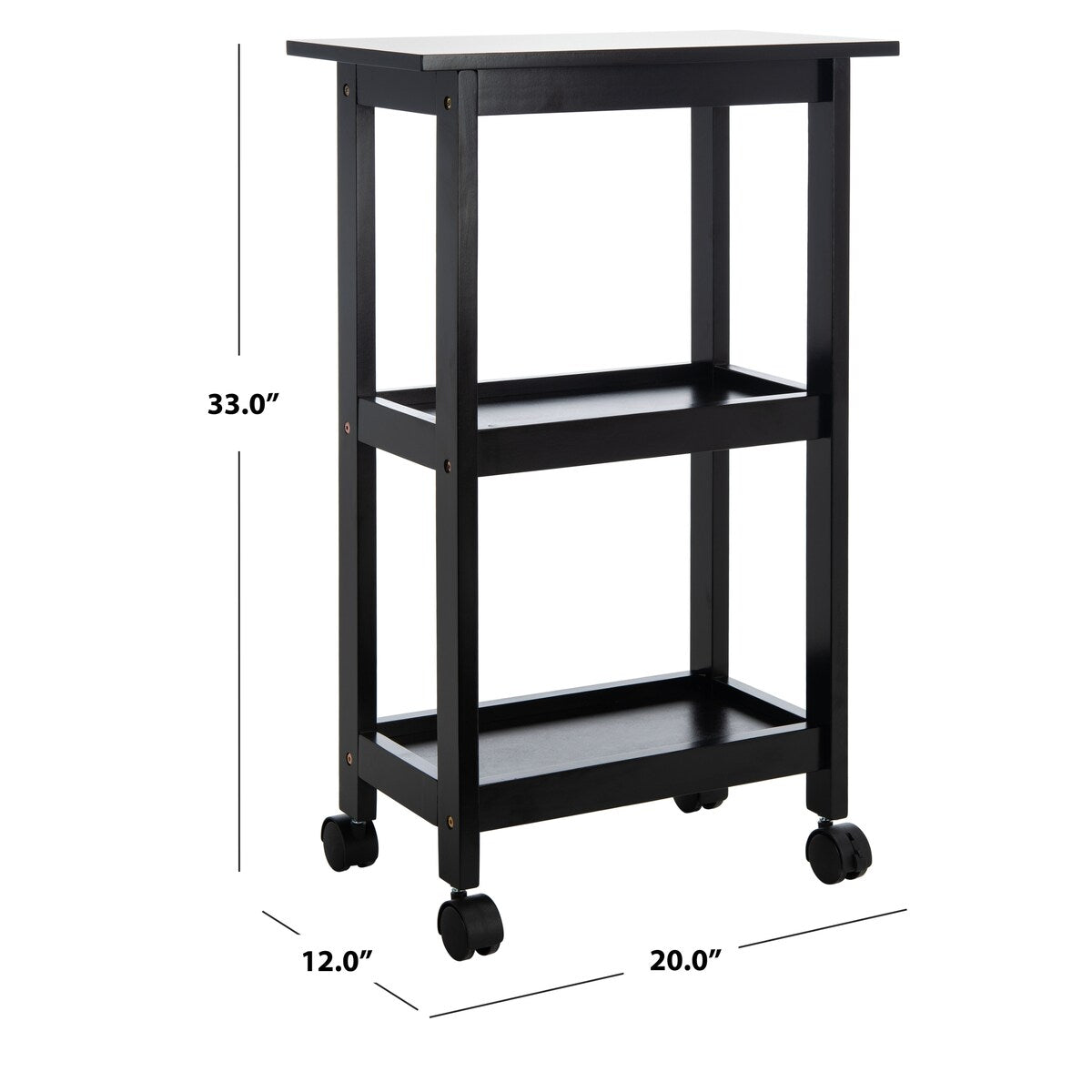 SAFAVIEH Loriann 2-Shelf Kitchen Bar Cart with Wheels - 20" W x 12" L x 33" H - 20Wx12Dx33H