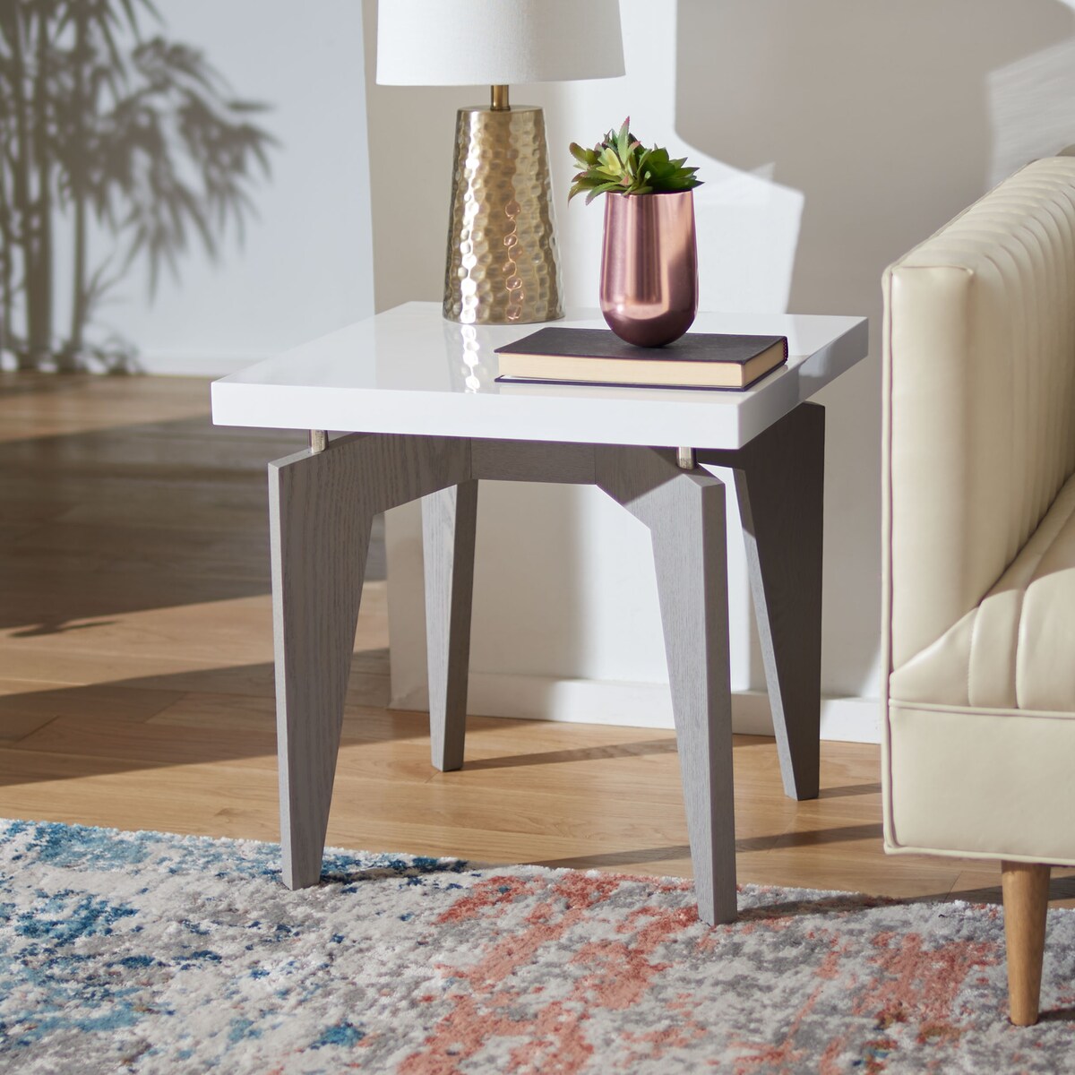 SAFAVIEH Loris Mid-Century Modern White/ Dark Brown Lacquer End Table - 19.6" x 19.6" x 19.6" - 20Wx20Dx20H