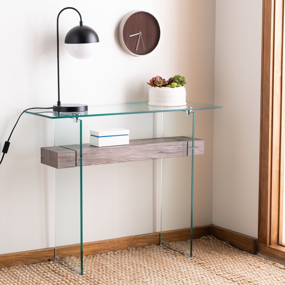 SAFAVIEH Luda Modern Rectangular Natural/ Glass Console Table - 39.4" x 13.8" x 31.5" - 39Wx14Dx32H