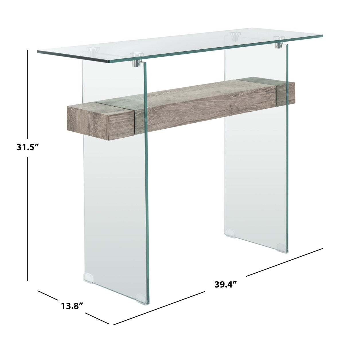 SAFAVIEH Luda Modern Rectangular Natural/ Glass Console Table - 39.4" x 13.8" x 31.5" - 39Wx14Dx32H