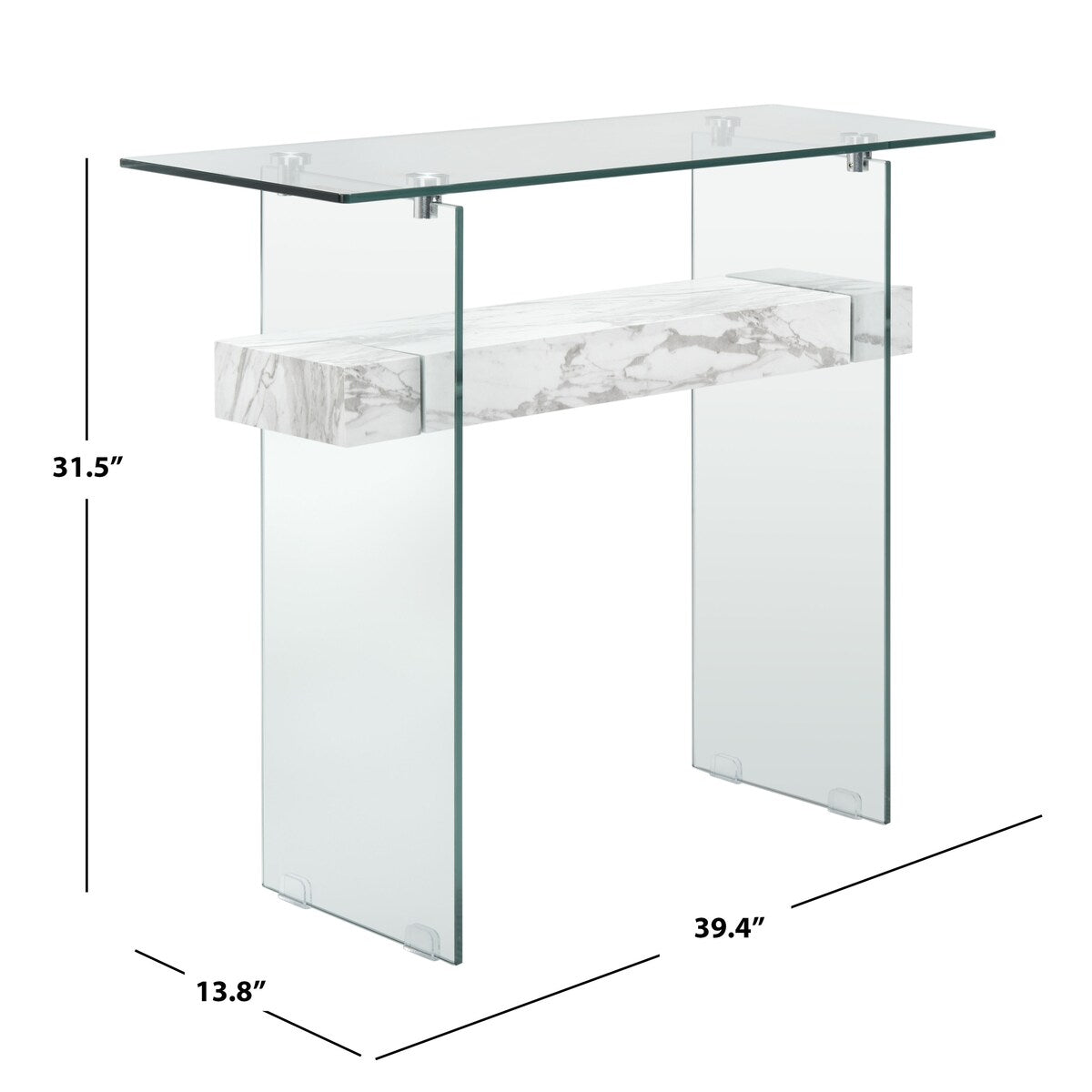 SAFAVIEH Luda Modern Rectangular Natural/ Glass Console Table - 39.4" x 13.8" x 31.5" - 39Wx14Dx32H