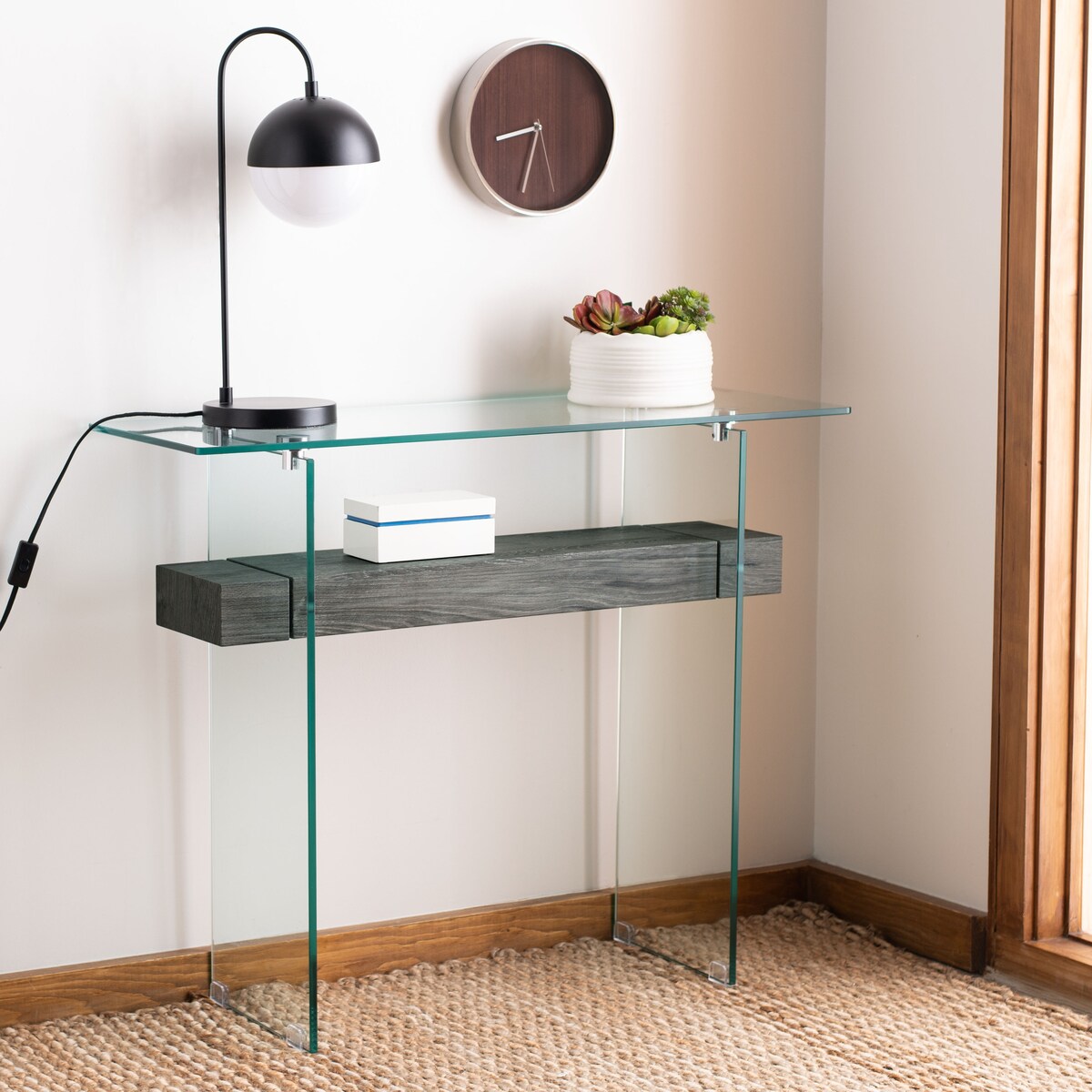 SAFAVIEH Luda Modern Rectangular Natural/ Glass Console Table - 39.4" x 13.8" x 31.5" - 39Wx14Dx32H