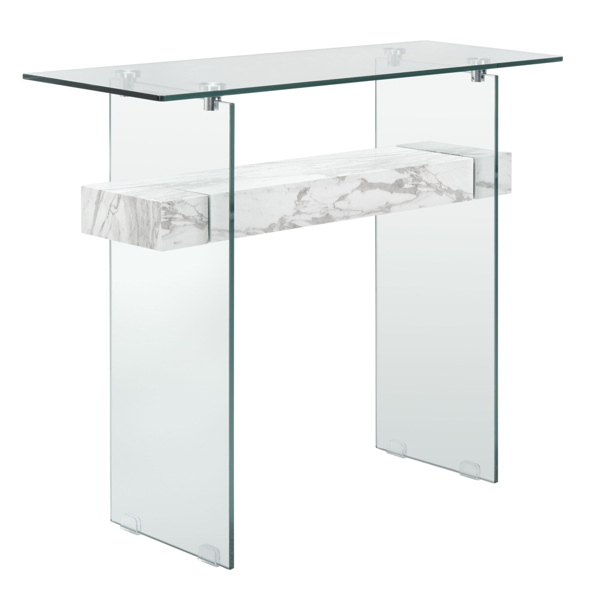 SAFAVIEH Luda Modern Rectangular Natural/ Glass Console Table - 39.4" x 13.8" x 31.5" - 39Wx14Dx32H