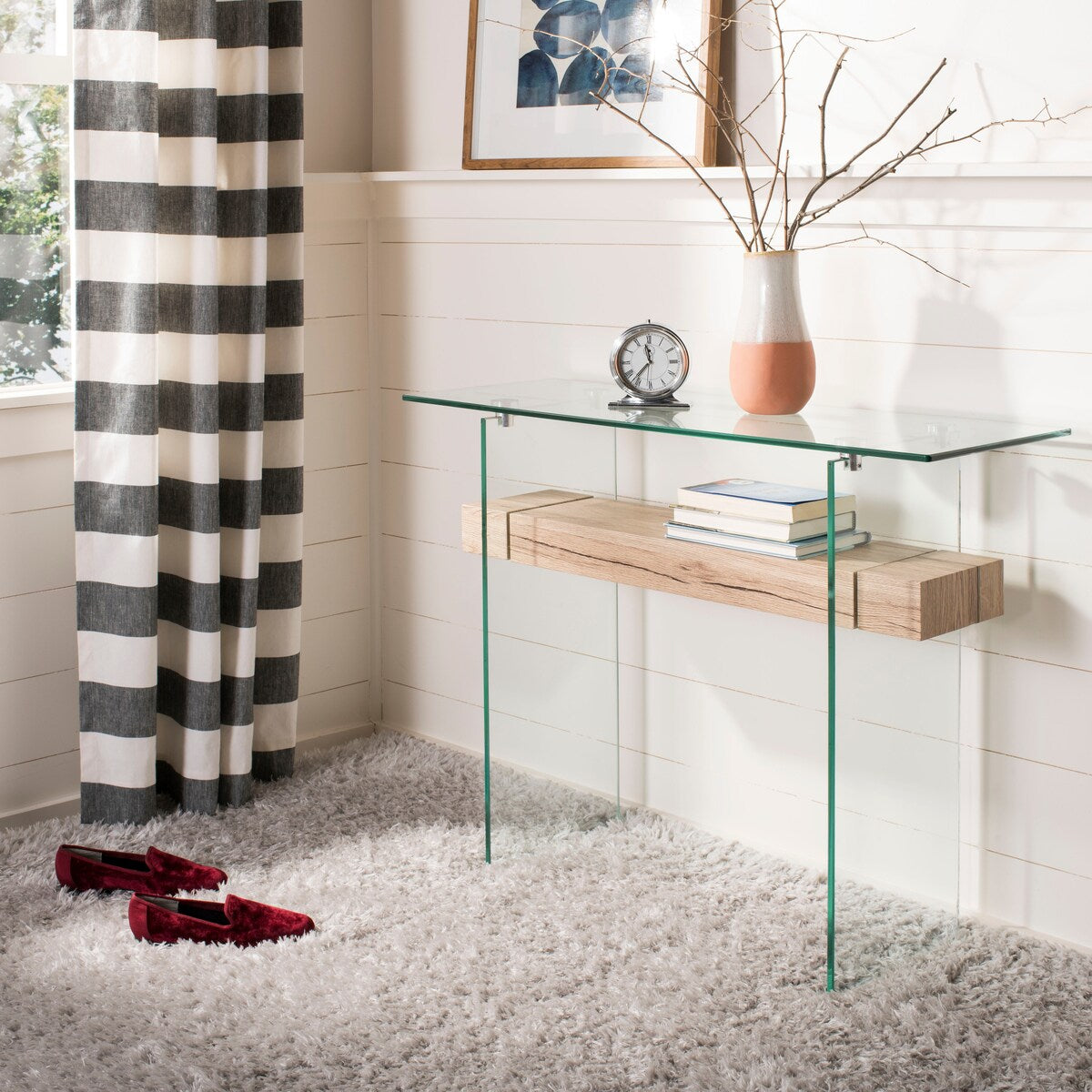 SAFAVIEH Luda Modern Rectangular Natural/ Glass Console Table - 39.4" x 13.8" x 31.5" - 39Wx14Dx32H