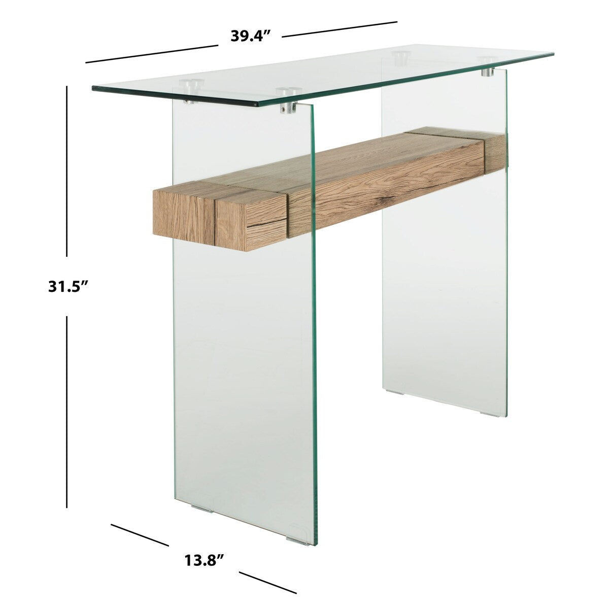 SAFAVIEH Luda Modern Rectangular Natural/ Glass Console Table - 39.4" x 13.8" x 31.5" - 39Wx14Dx32H