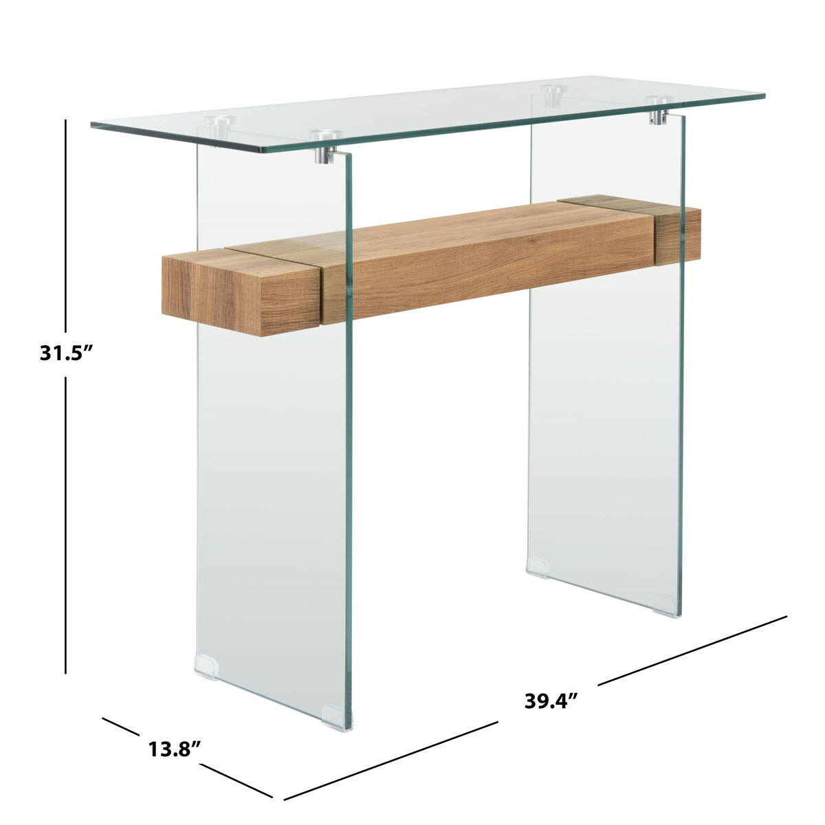 SAFAVIEH Luda Modern Rectangular Natural/ Glass Console Table - 39.4" x 13.8" x 31.5" - 39Wx14Dx32H