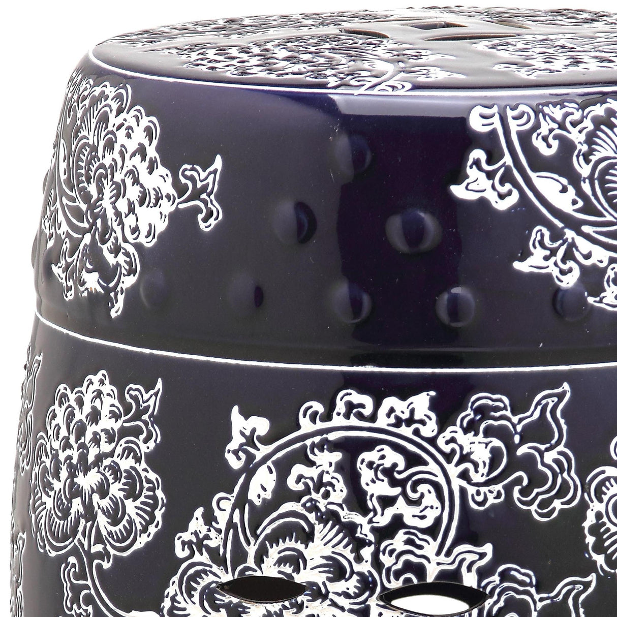 SAFAVIEH Lulie Midnight Navy/ White Painting Flower Ceramic Decorative Garden Stool