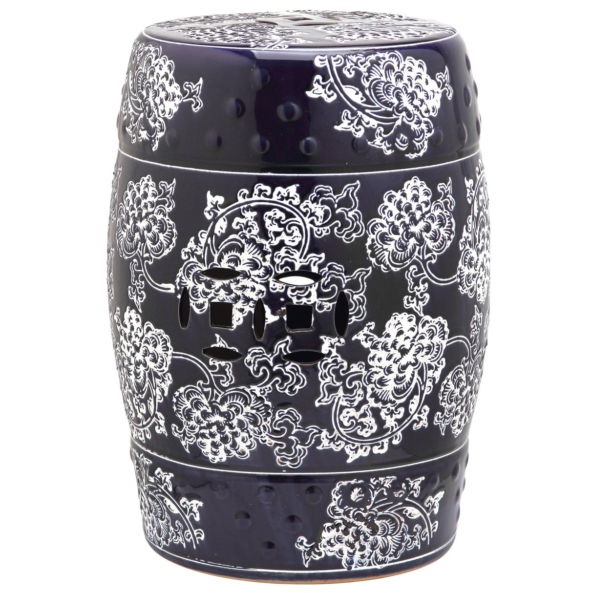 SAFAVIEH Lulie Midnight Navy/ White Painting Flower Ceramic Decorative Garden Stool