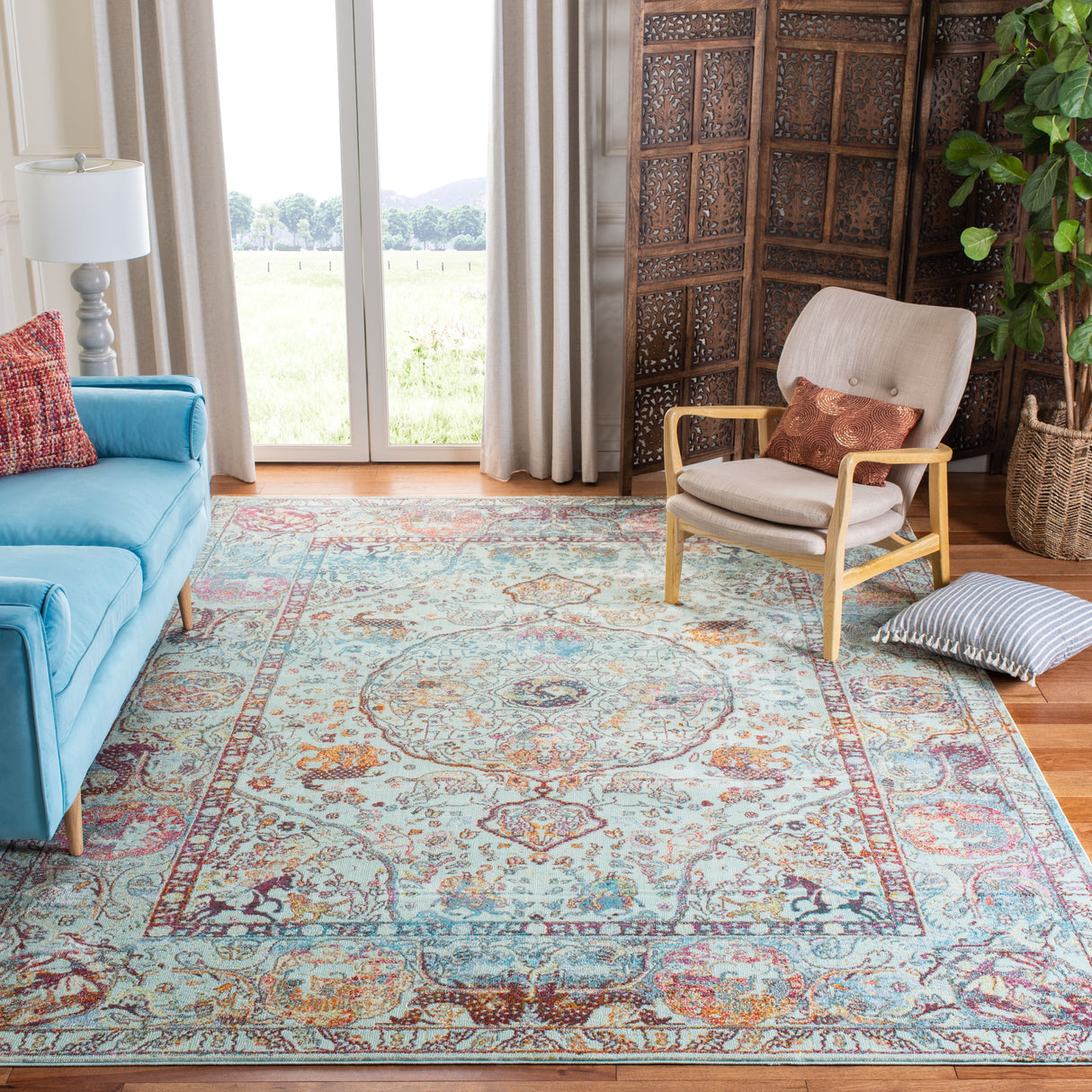 SAFAVIEH Luxor Joetta Boho Medallion Turquoise/ Aqua Rug