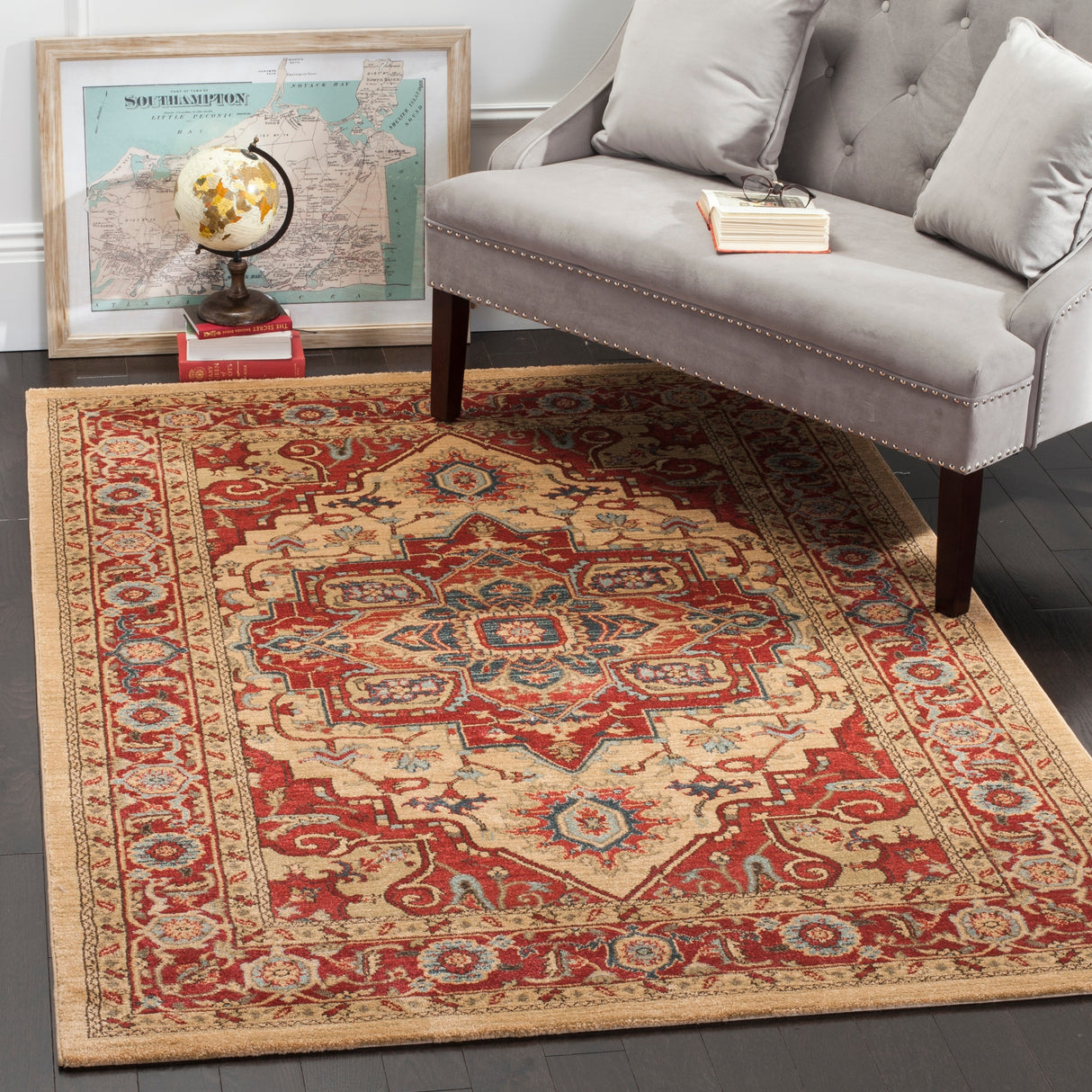 SAFAVIEH Mahal Beverley Traditional Grandeur Red/ Natural Rug