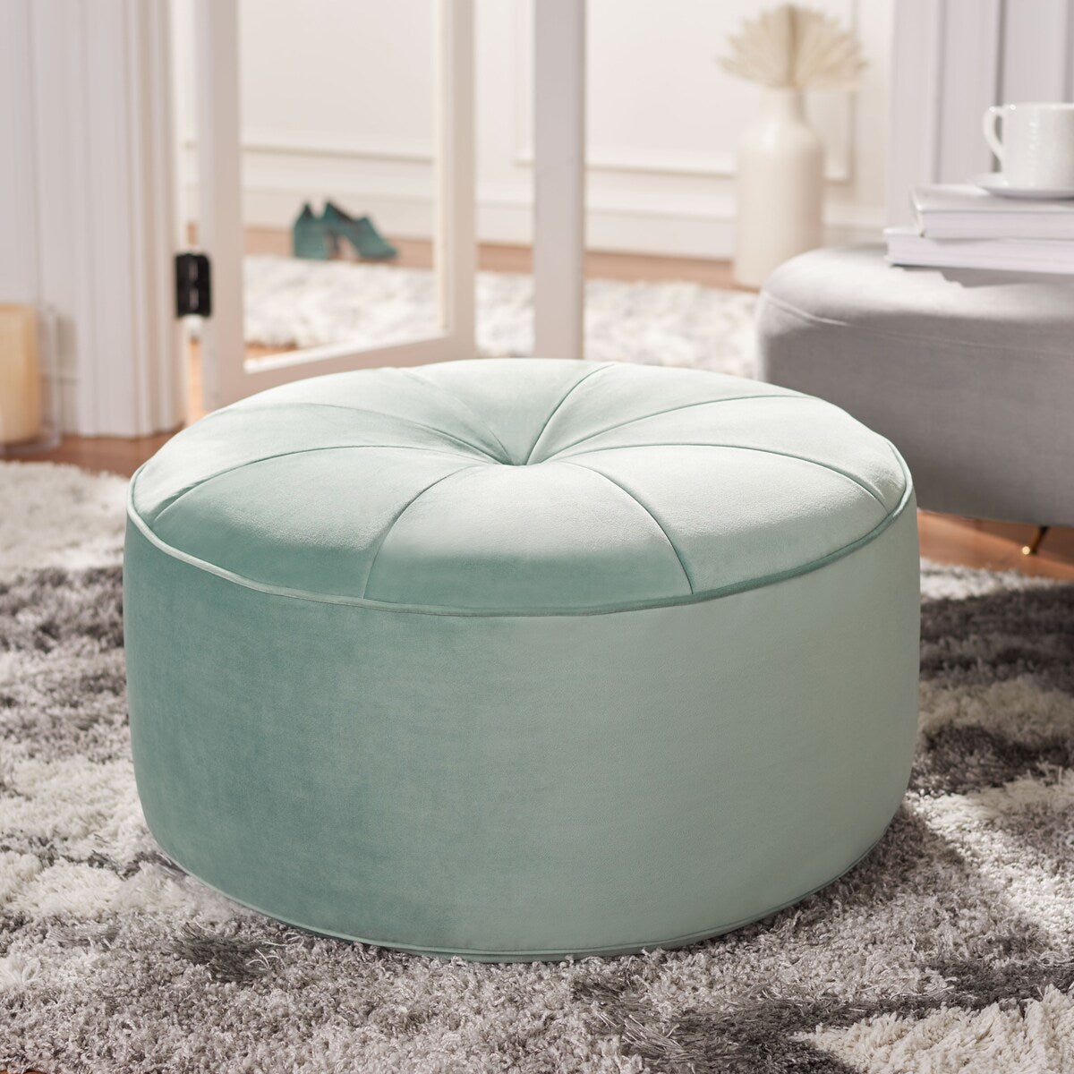 SAFAVIEH Maia Round Velvet Pouf Ottoman