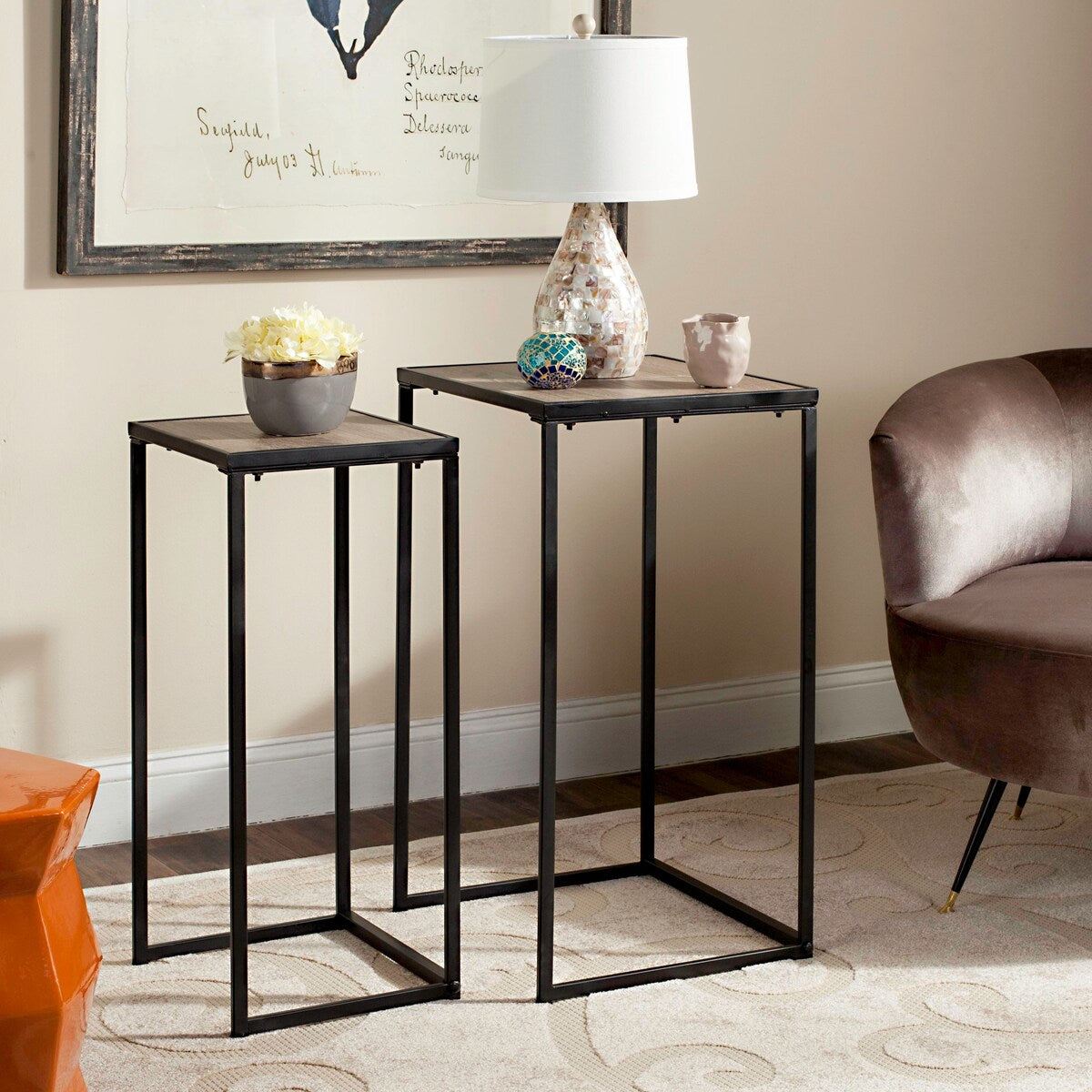 SAFAVIEH Maralyn Mid-Century Modern Light Grey / Black End Table - 16.5" x 16.5" x 31.5" - 17Wx17Dx32H