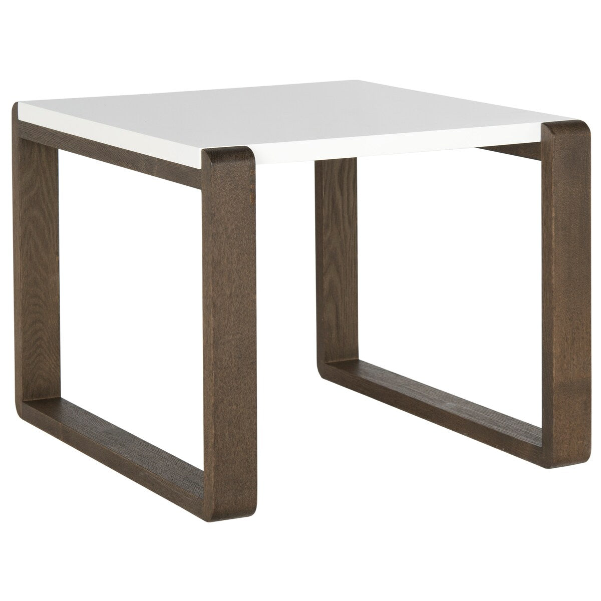 SAFAVIEH Marcelina Mid-Century Modern White/ Dark Brown Lacquer End Table - 21.6" x 23.6" x 17.6" - 22Wx24Dx18H