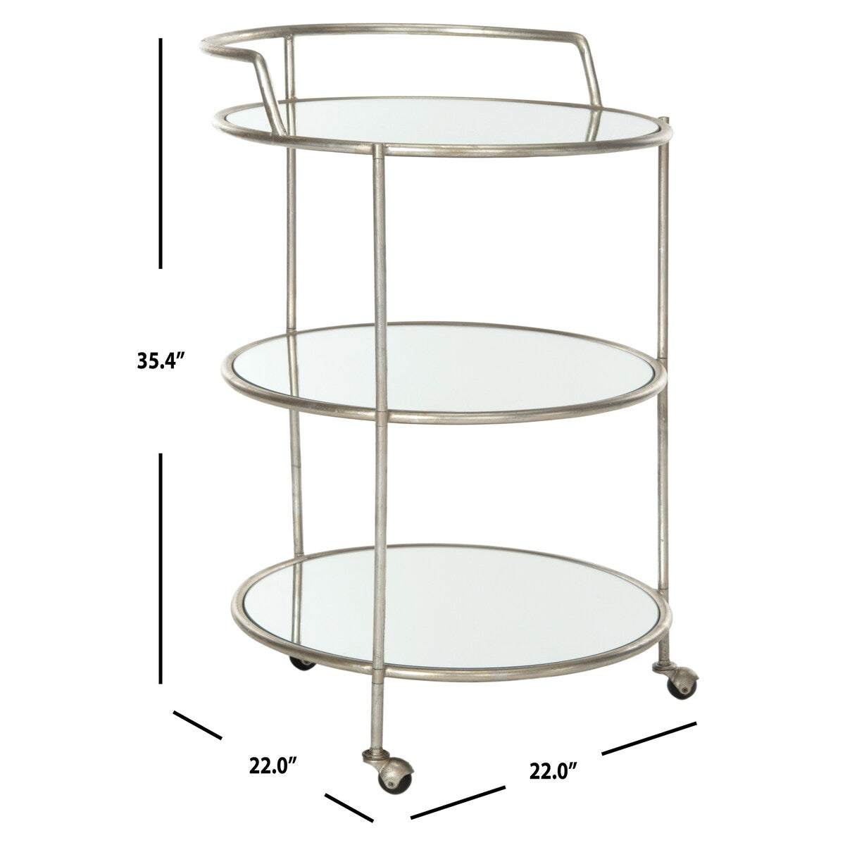 SAFAVIEH Margene Silver/ Mirror Top Bar Cart - 22" x 22" x 35.4" - 22Wx22Dx35H